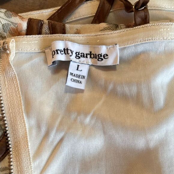 Floral bustier corset tank top size large lace coquette fairy whimsical cream br - Picture 7 of 11